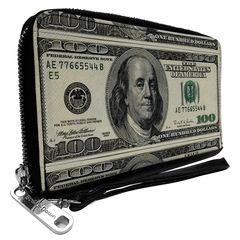 PU Zip Around Wallet Rectangle - 100 Dollar Bills