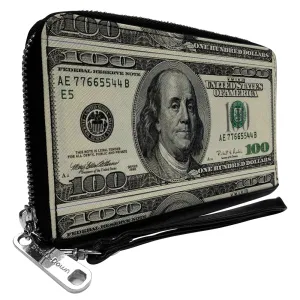 PU Zip Around Wallet Rectangle - 100 Dollar Bills