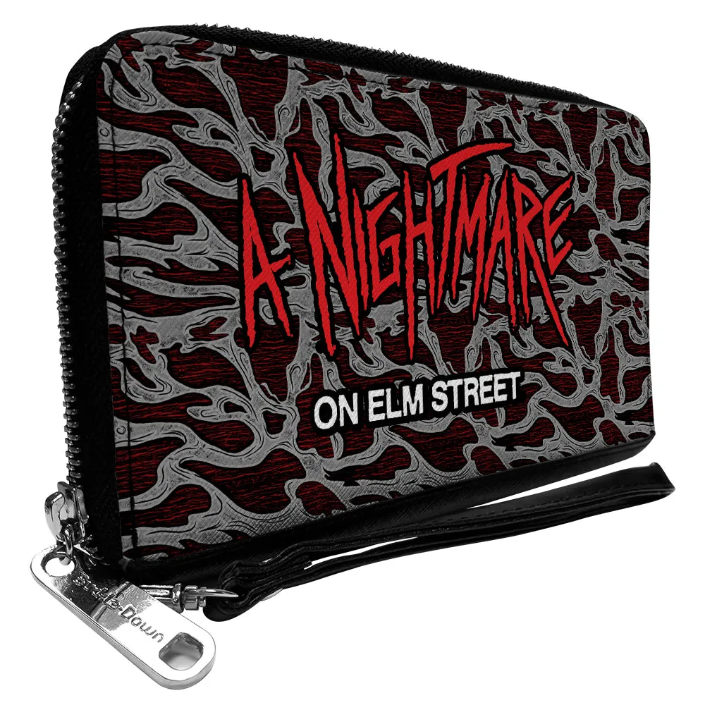 PU Zip Around Wallet Rectangle - A NIGHTMARE ON ELM STREET Scribble Freddy Melt Grays/Reds