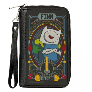 PU Zip Around Wallet Rectangle - Adventure Time FINN THE HERO Pose and Sword Icon Black/Multi Color