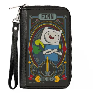 PU Zip Around Wallet Rectangle - Adventure Time FINN THE HERO Pose and Sword Icon Black/Multi Color