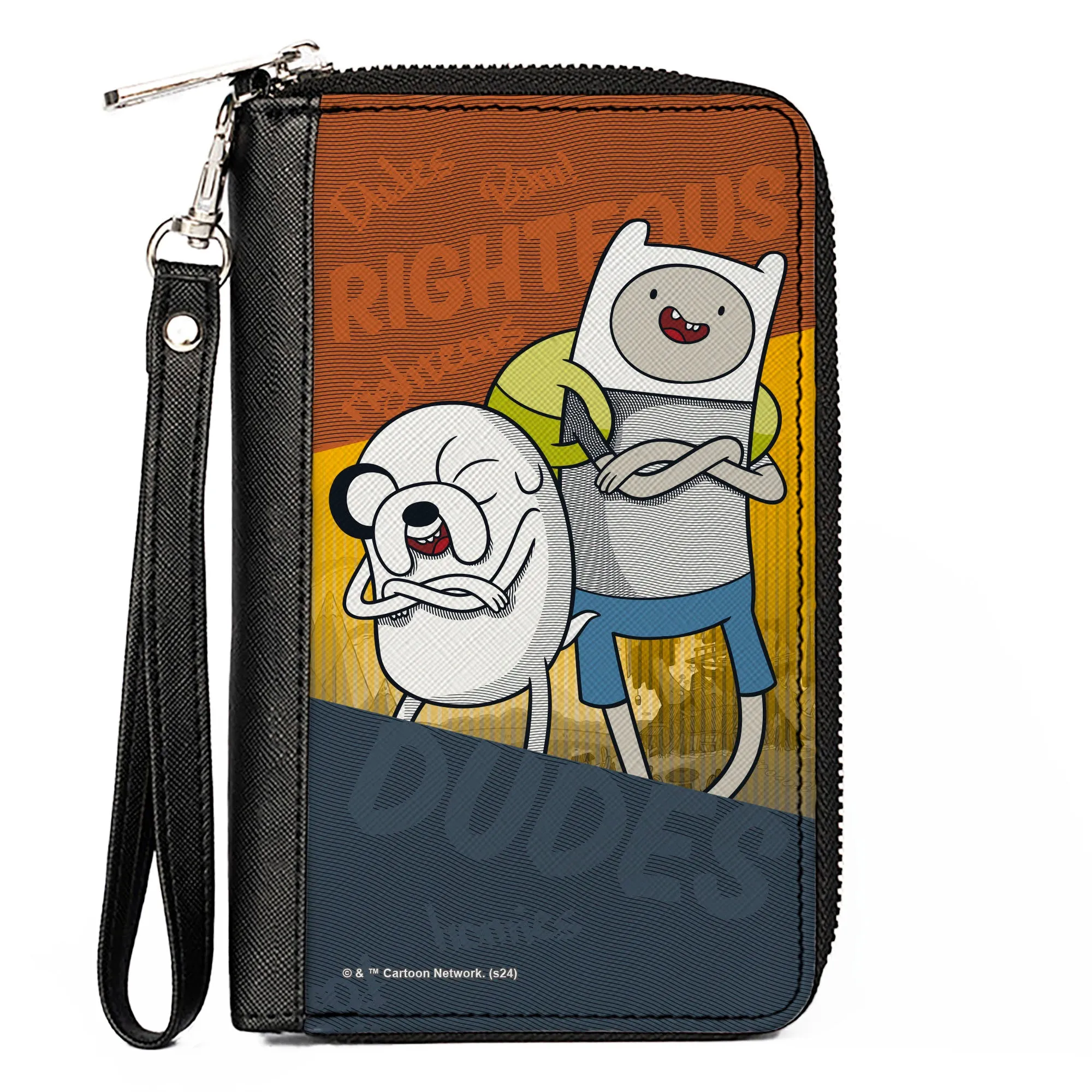 PU Zip Around Wallet Rectangle - Adventure Time Jake and Finn RIGHTEOUS DUDES Pose Multi Color