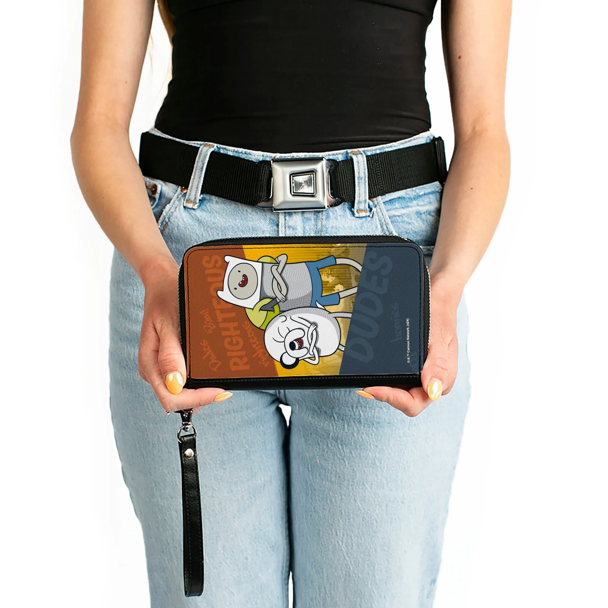 PU Zip Around Wallet Rectangle - Adventure Time Jake and Finn RIGHTEOUS DUDES Pose Multi Color