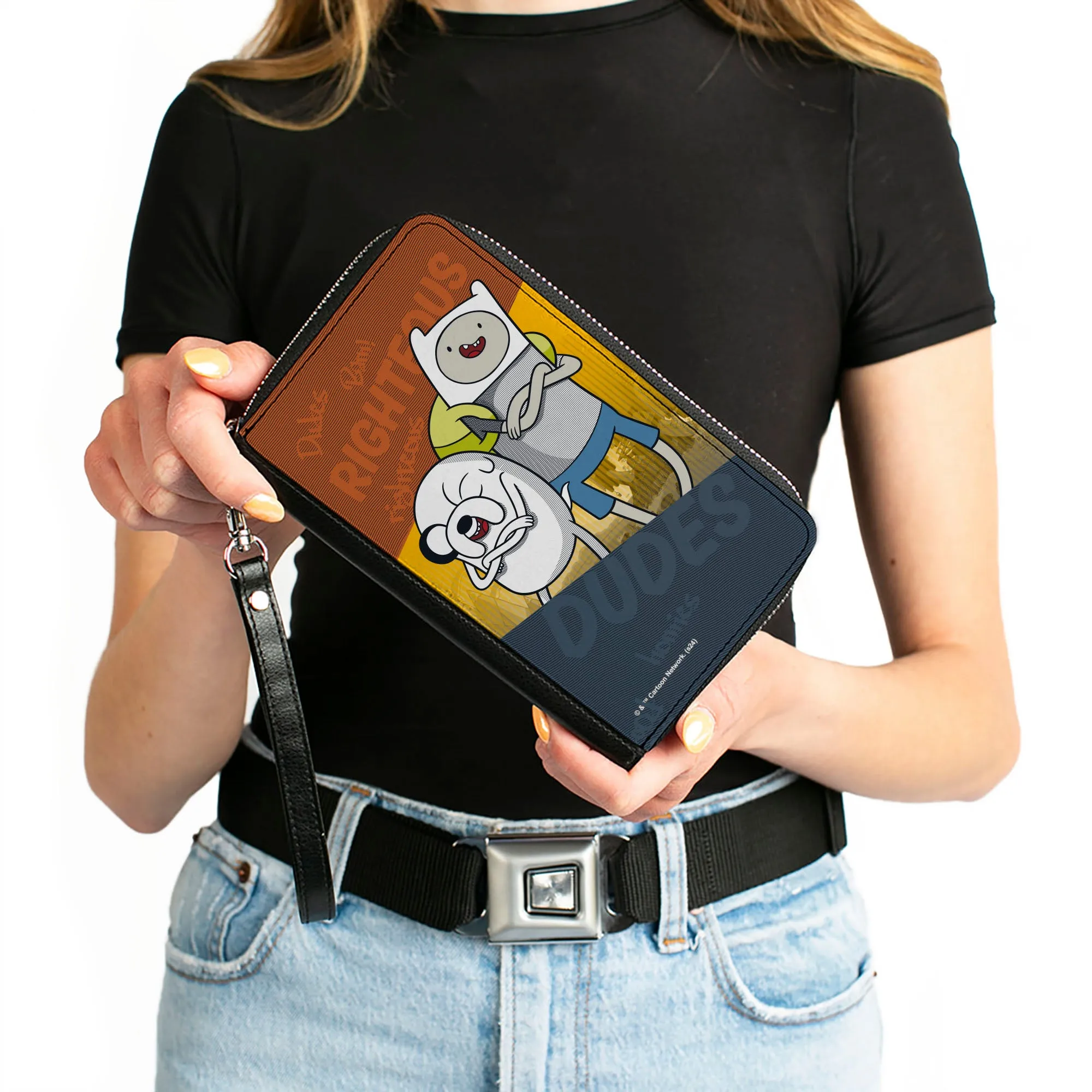 PU Zip Around Wallet Rectangle - Adventure Time Jake and Finn RIGHTEOUS DUDES Pose Multi Color