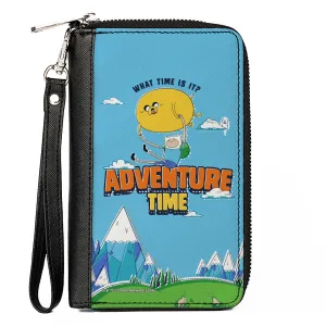 PU Zip Around Wallet Rectangle - ADVENTURE TIME Jake and Finn WHAT TIME IS IT Flying Pose Blue