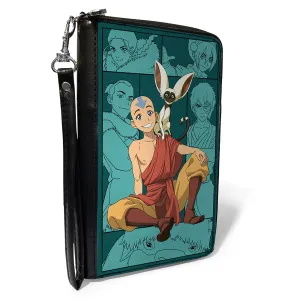 PU Zip Around Wallet Rectangle - Avatar Last Airbender Aang and Momo Pose with Character Blocks Teals