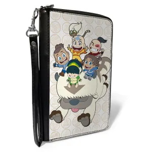 PU Zip Around Wallet Rectangle - Avatar Last Airbender Chibi Characters Group Pose on Appa with Icon Beige/Tan