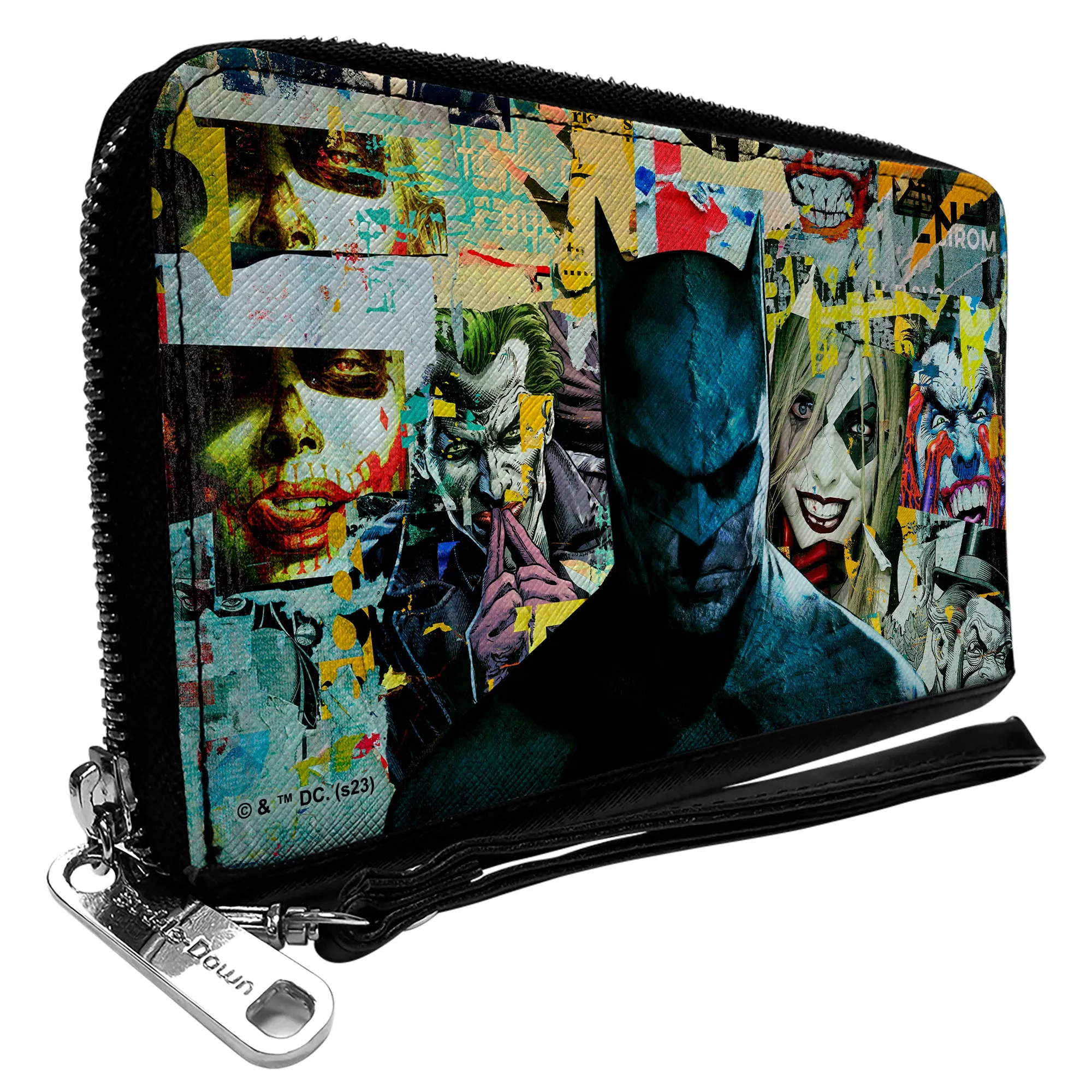 PU Zip Around Wallet Rectangle - Batman and Gotham City Villains Torn Faces Graffiti Collage2