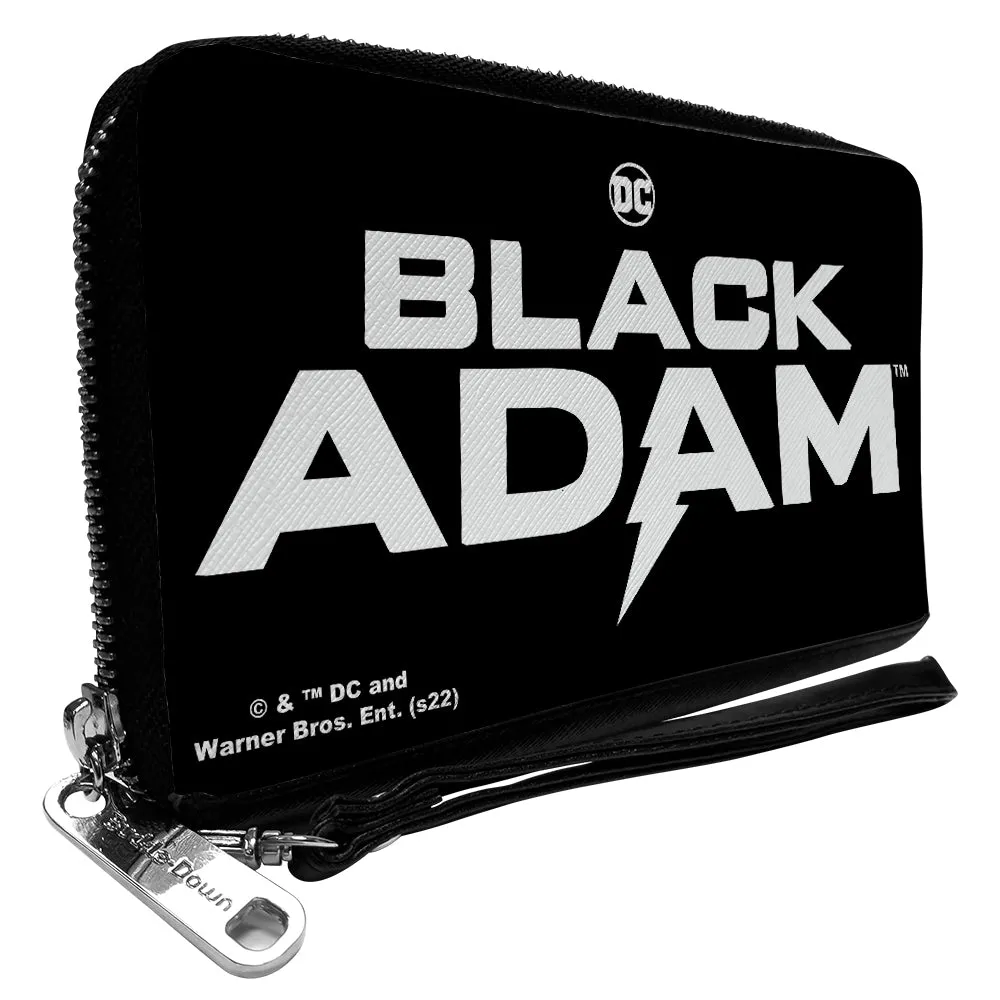 PU Zip Around Wallet Rectangle - BLACK ADAM Title Logo Black White