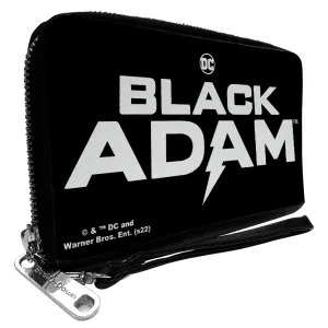 PU Zip Around Wallet Rectangle - BLACK ADAM Title Logo Black White