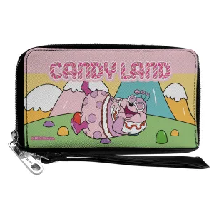 PU Zip Around Wallet Rectangle - Candy Land Jolly Laughing Pose and Gum Drop Mountains Multi Color