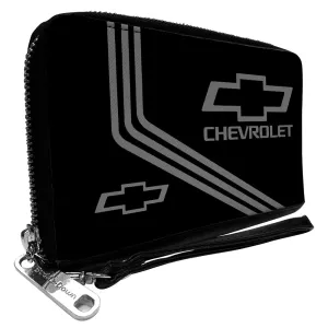 PU Zip Around Wallet Rectangle - CHEVROLET Bowtie Logo and Stripes Black/Gray