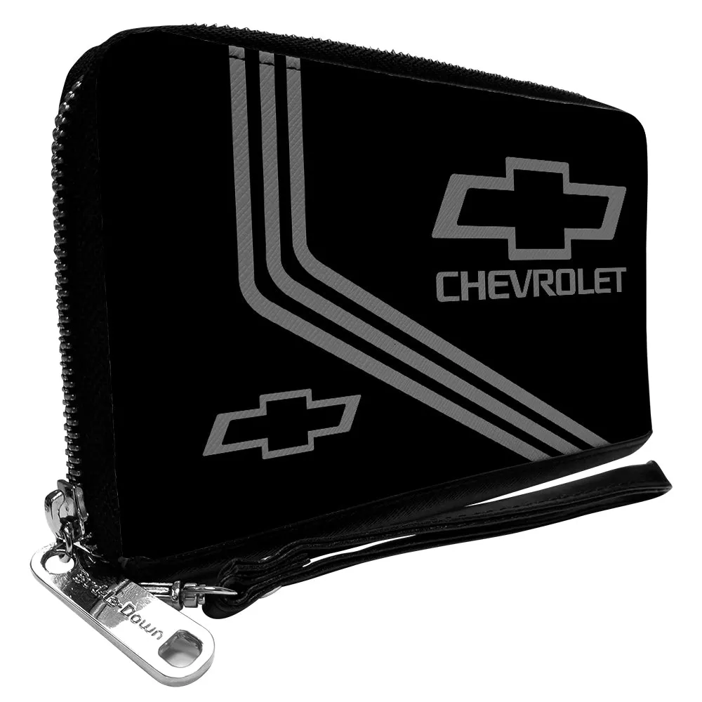 PU Zip Around Wallet Rectangle - CHEVROLET Bowtie Logo and Stripes Black/Gray
