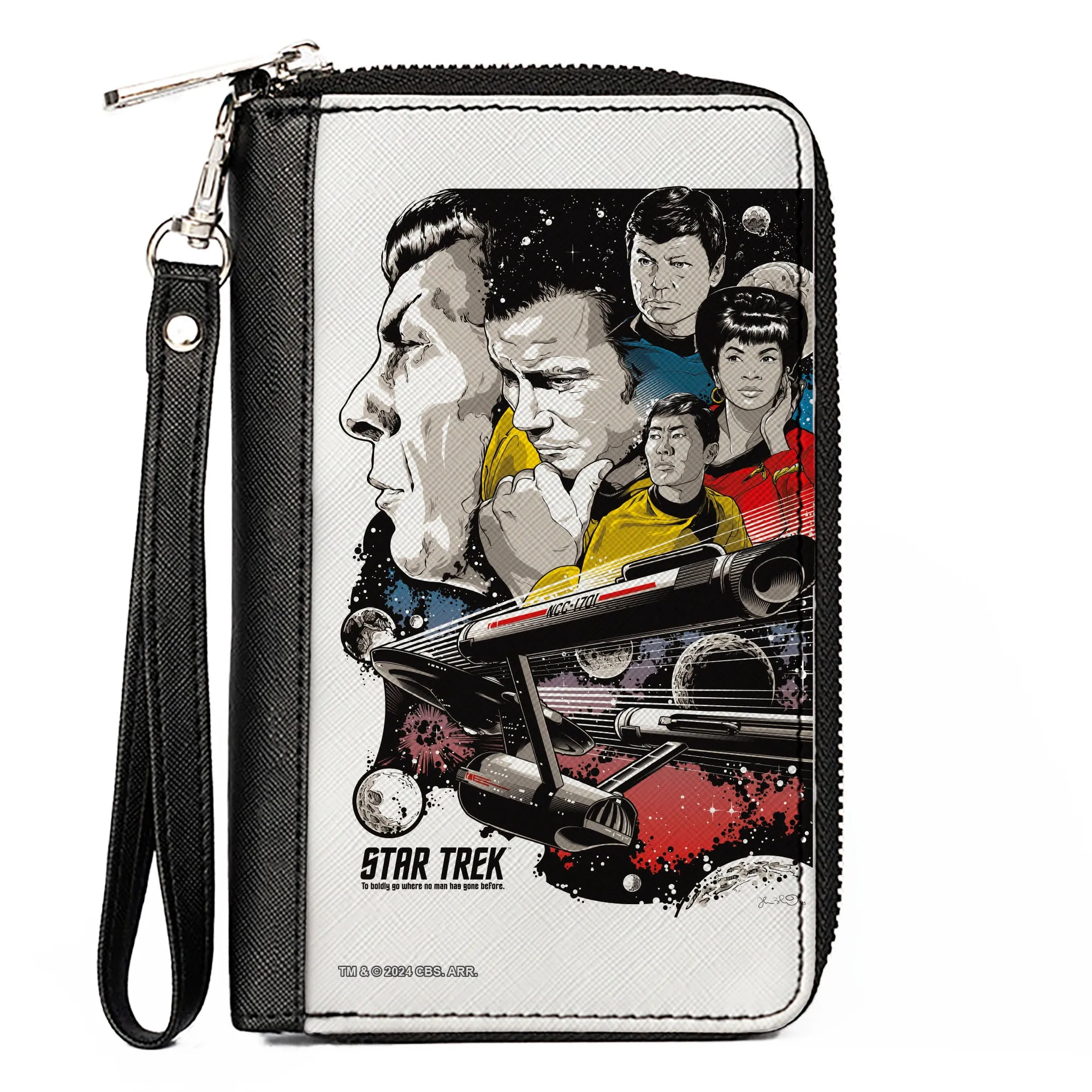PU Zip Around Wallet Rectangle - Classic Star Trek Crew and Enterprise Poster White/Multi Color
