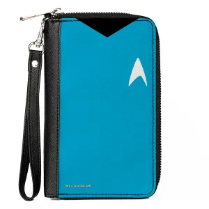 PU Zip Around Wallet Rectangle - Classic Star Trek Spock Character Body Close-Up Blue