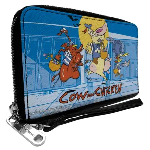 PU Zip Around Wallet Rectangle - COW AND CHICKEN with Red Guy Running Pose and Title Logo Blues