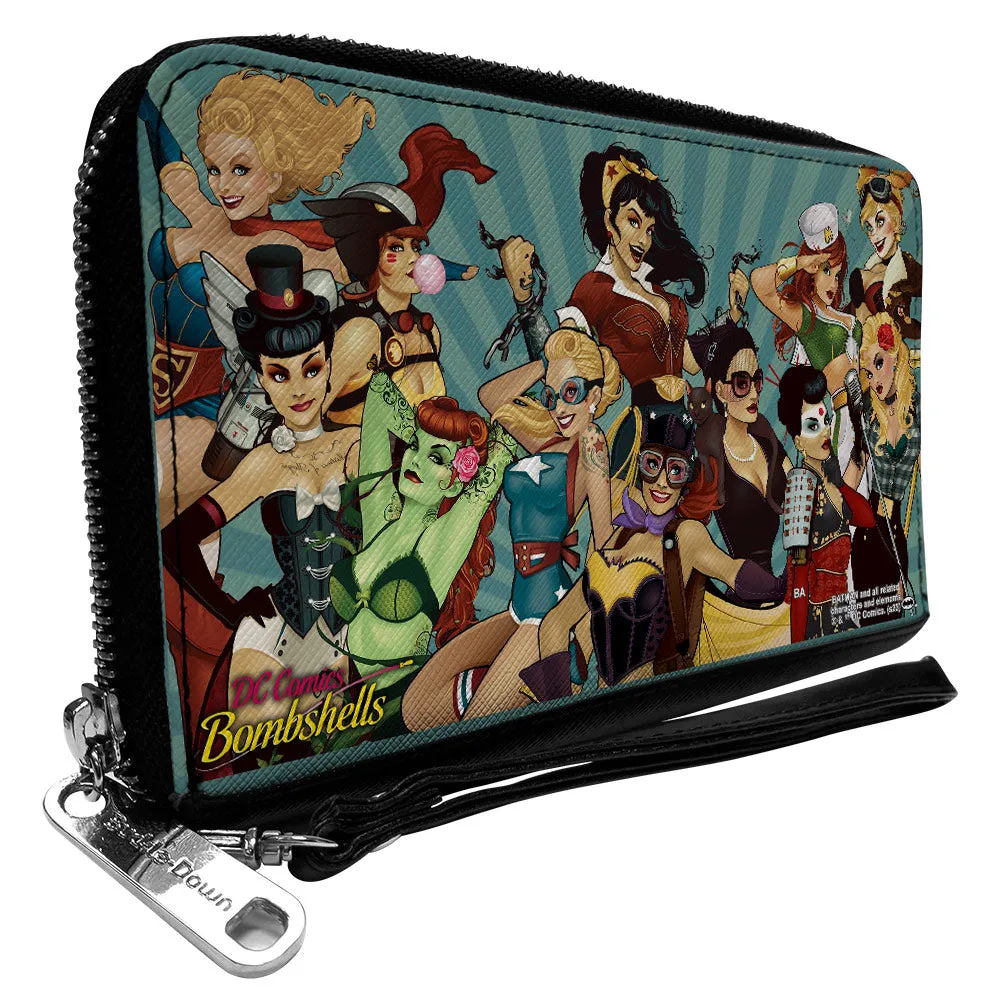 PU Zip Around Wallet Rectangle - DC COMICS BOMBSHELLS Group Pose and Rays Blues
