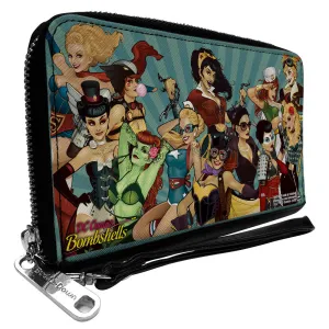 PU Zip Around Wallet Rectangle - DC COMICS BOMBSHELLS Group Pose and Rays Blues
