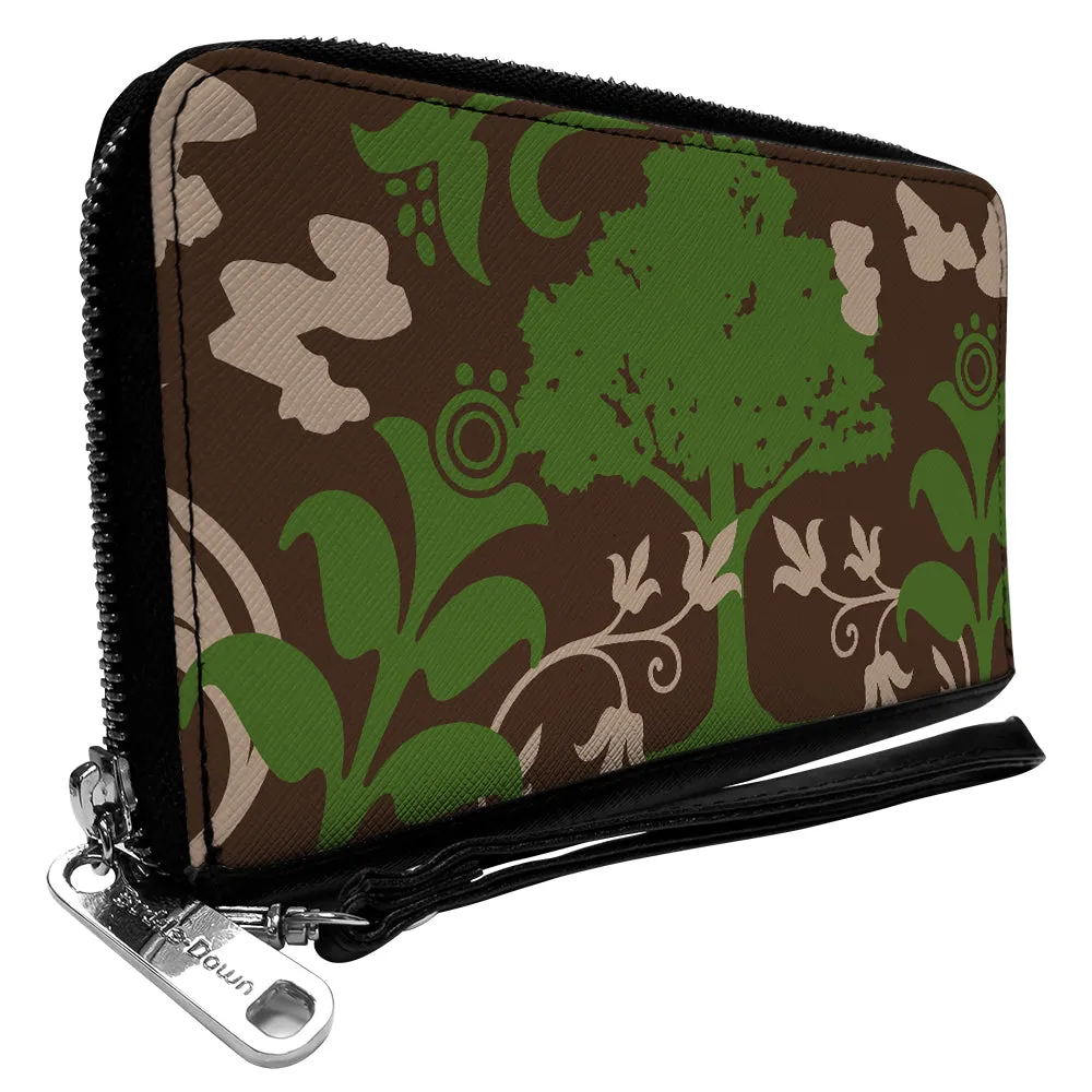 PU Zip Around Wallet Rectangle - Earthy Brown/Green