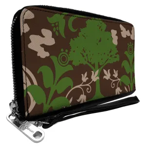 PU Zip Around Wallet Rectangle - Earthy Brown/Green