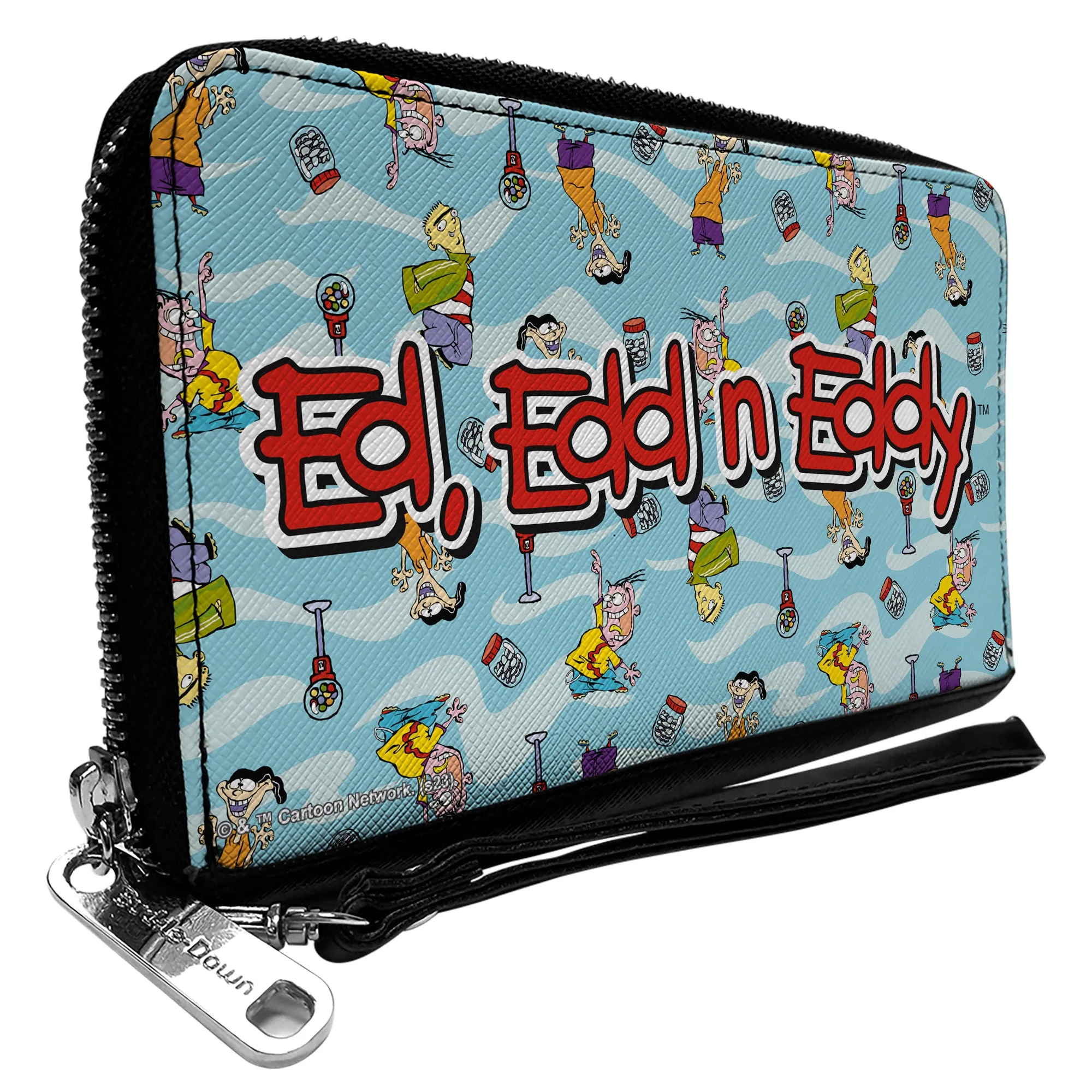 PU Zip Around Wallet Rectangle - ED EDD N EDDY Title Logo and Character Poses Scattered Blues