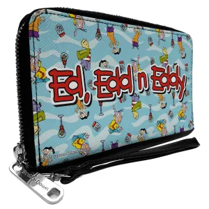 PU Zip Around Wallet Rectangle - ED EDD N EDDY Title Logo and Character Poses Scattered Blues