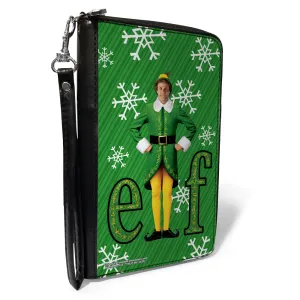 PU Zip Around Wallet Rectangle - Elf Buddy the Elf Logo Pose Snowflakes Greens/White