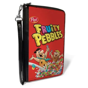 PU Zip Around Wallet Rectangle - FRUITY PEBBLES Fred Flintstone and Barney Rubble Cereal Box Replica Bright Red