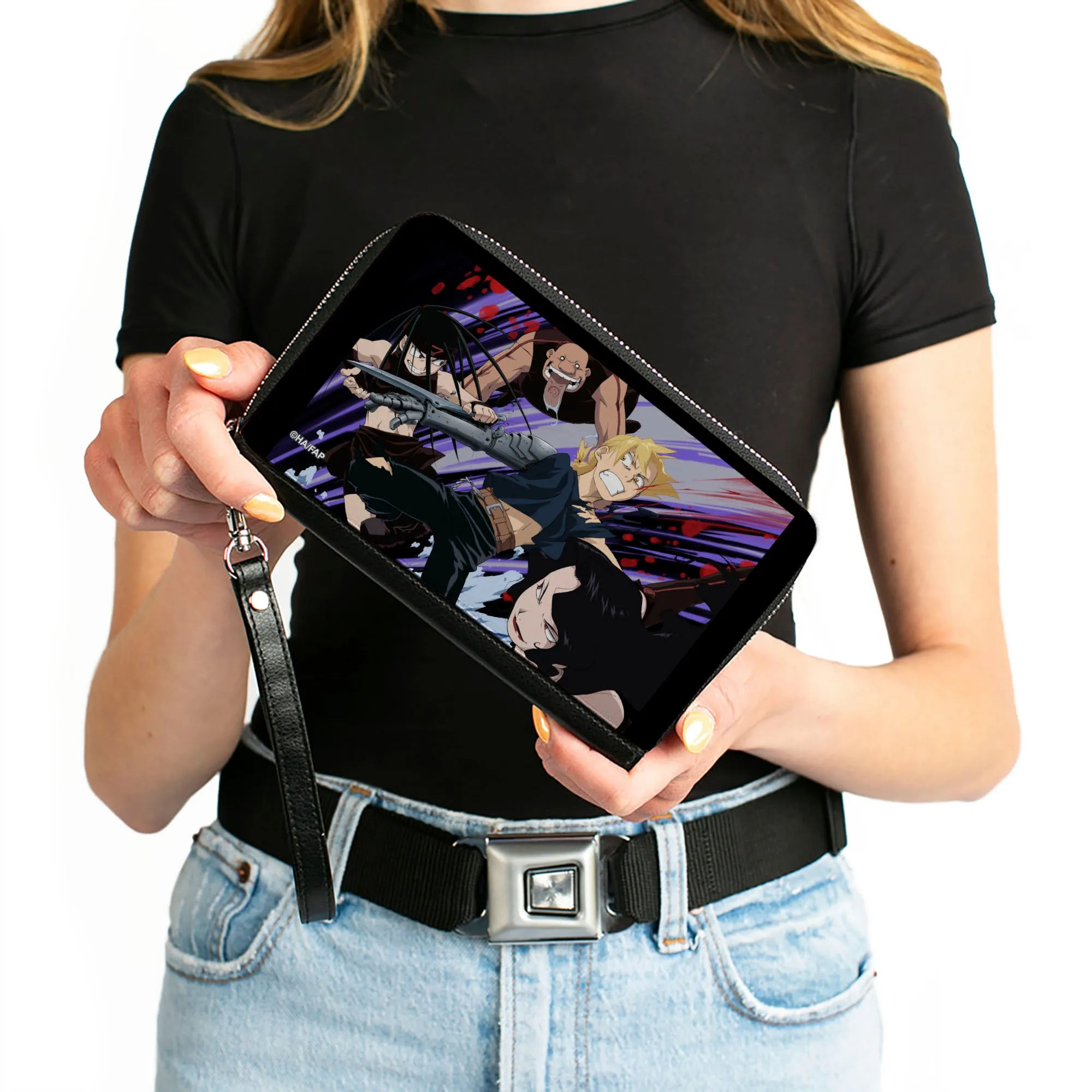PU Zip Around Wallet Rectangle - Fullmetal Alchemist Brotherhood Edward and Three Homunculi Group Scene