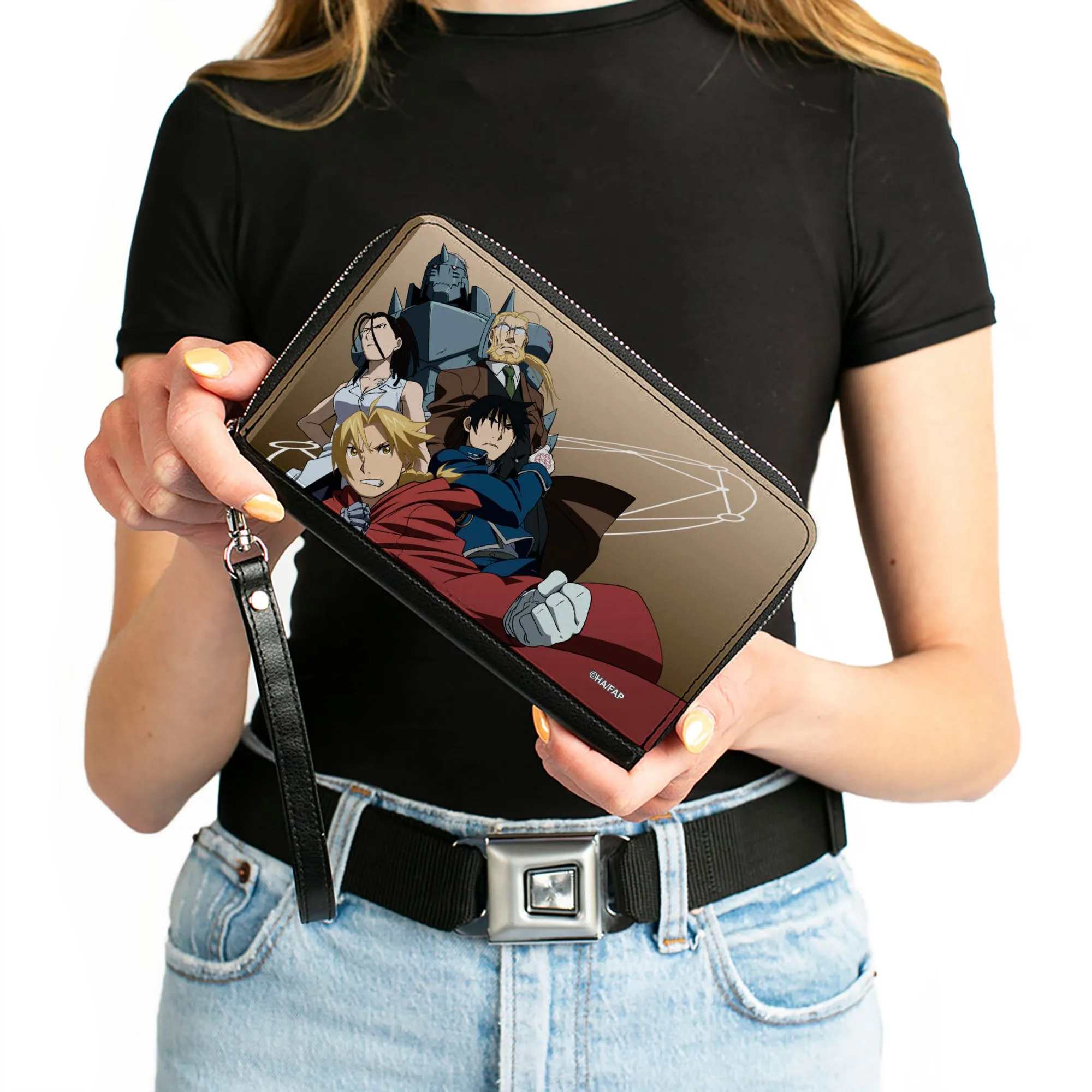 PU Zip Around Wallet Rectangle - Fullmetal Alchemist Brotherhood Five Character Pose Tan
