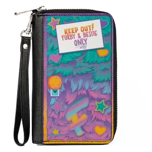 PU Zip Around Wallet Rectangle - Furby KEEP OUT FURBY & BESTIE ONLY Fur Icons Multi Color