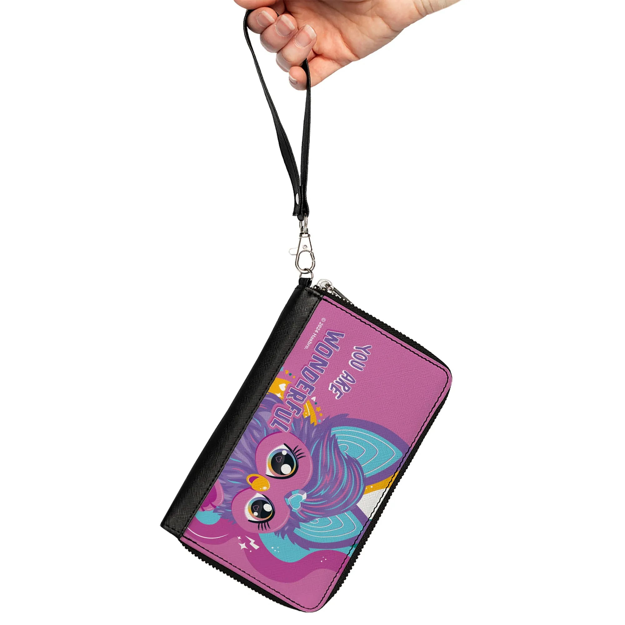 PU Zip Around Wallet Rectangle - Furby Purple Furby YOU ARE WONDERFUL Running Pose Pinks/Purples