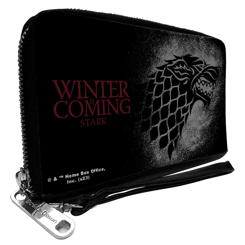 PU Zip Around Wallet Rectangle - Game of Thrones House Stark Sigil WINTER IS COMING STARK Black/Gray/Red