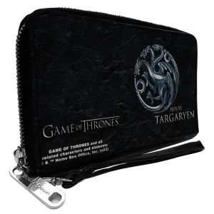 PU Zip Around Wallet Rectangle - GAME OF THRONES HOUSE TARGARYEN Three-Headed Dragon Sigil Black/Silvers