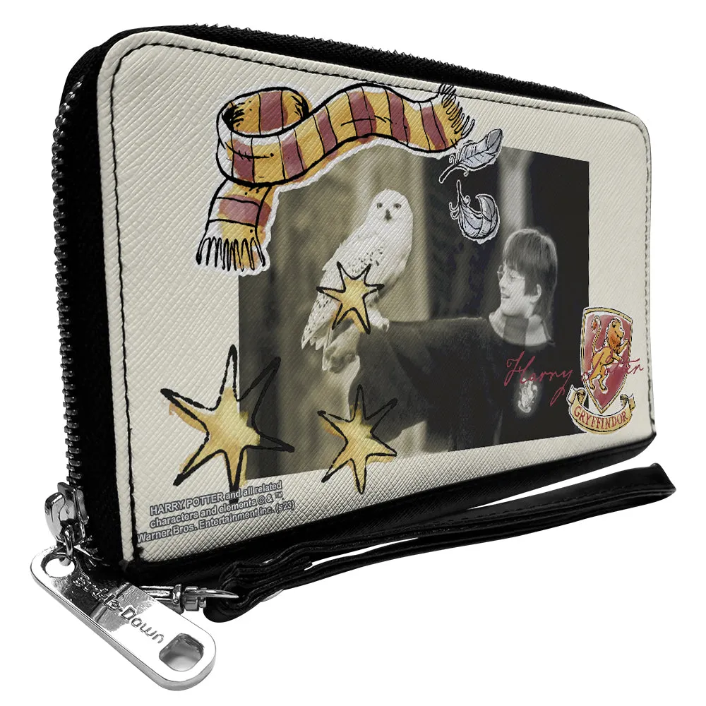 PU Zip Around Wallet Rectangle - Harry Potter and Hedwig Vivid Scene and Icons Collage