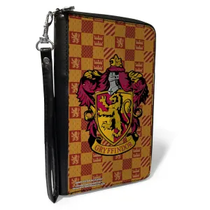 PU Zip Around Wallet Rectangle - Harry Potter GRYFFINDOR Crest/Heraldry Checkers Golds/Reds