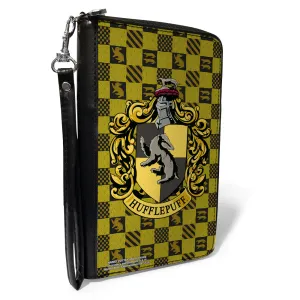 PU Zip Around Wallet Rectangle - Harry Potter HUFFLEPUFF Crest Heraldry Checkers Golds/Black