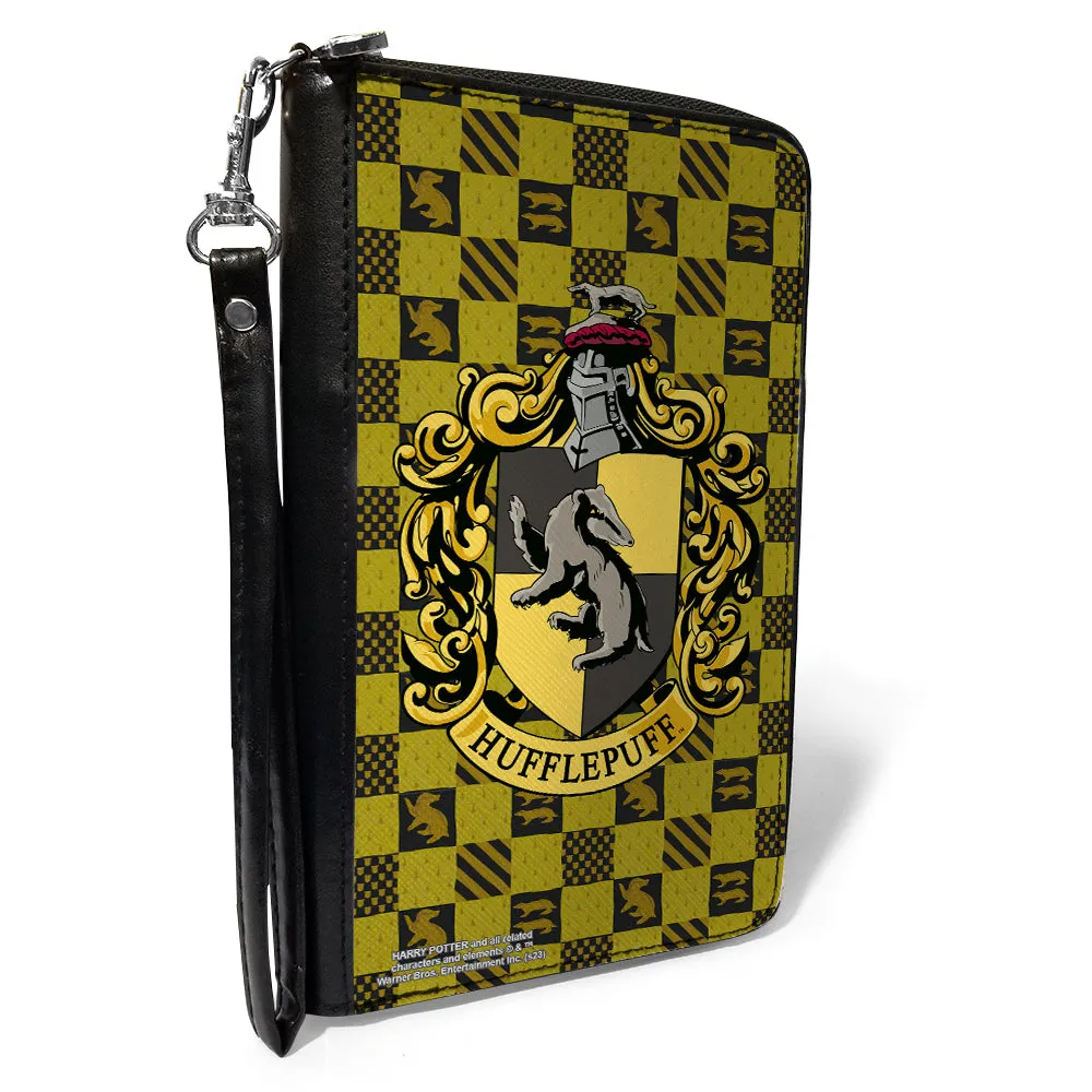 PU Zip Around Wallet Rectangle - Harry Potter HUFFLEPUFF Crest Heraldry Checkers Golds/Black
