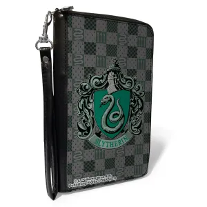 PU Zip Around Wallet Rectangle - Harry Potter SLYTHERIN Crest/Heraldry Checkers Gray/Greens