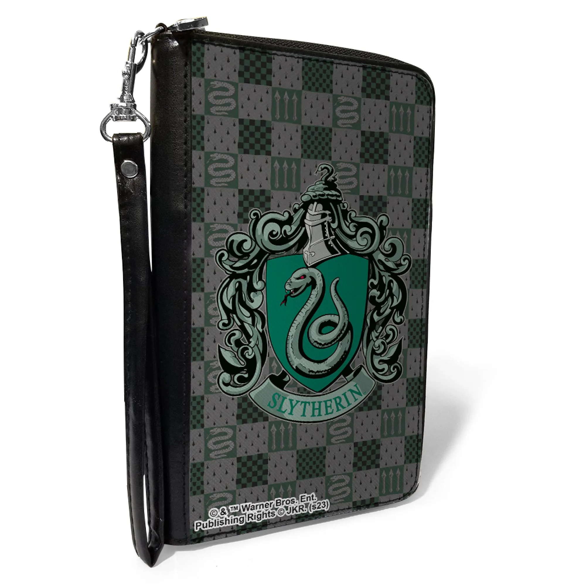 PU Zip Around Wallet Rectangle - Harry Potter SLYTHERIN Crest/Heraldry Checkers Gray/Greens
