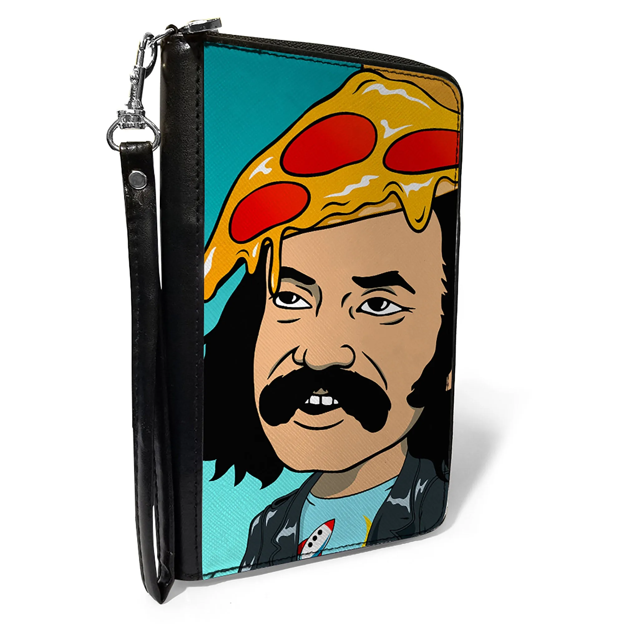PU Zip Around Wallet Rectangle - Homies in Dreamland Cheech Pizza Head Pose Blue