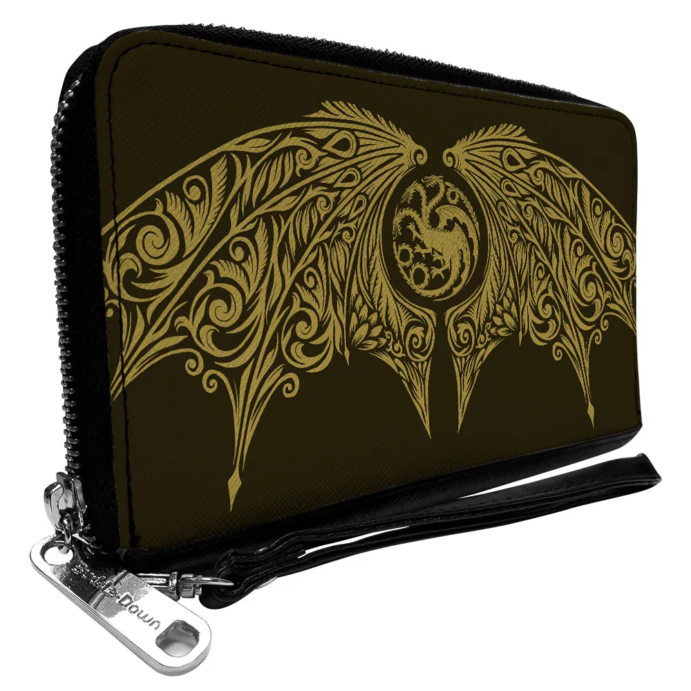 PU Zip Around Wallet Rectangle - House of the Dragon Icon and Wings Black Yellow