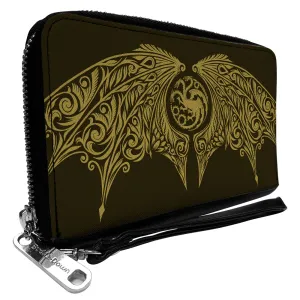 PU Zip Around Wallet Rectangle - House of the Dragon Icon and Wings Black Yellow