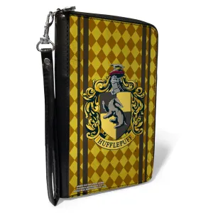 PU Zip Around Wallet Rectangle - HUFFLEPUFF Crest Stripes/Diamonds Gold/Browns