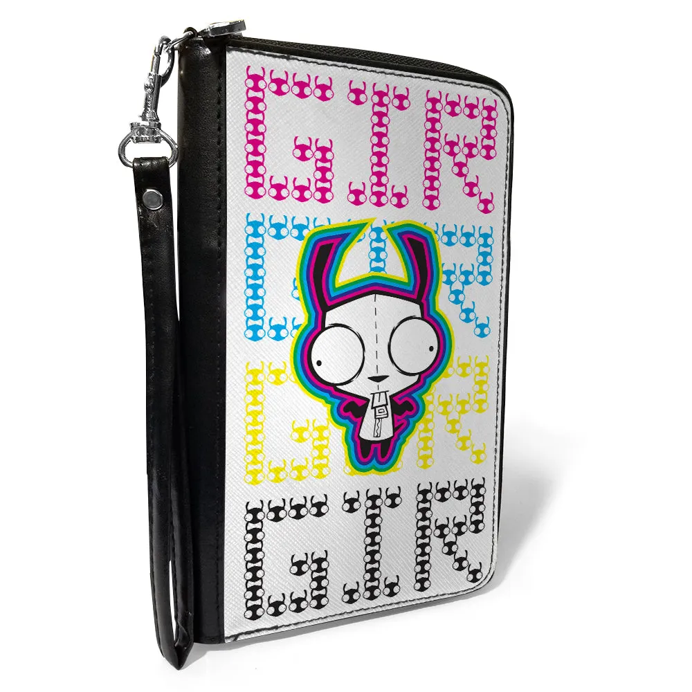 PU Zip Around Wallet Rectangle - Invader Zim GIR Pose and Text White/Multi Color