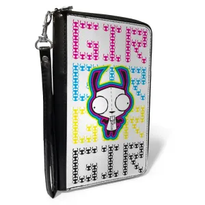 PU Zip Around Wallet Rectangle - Invader Zim GIR Pose and Text White/Multi Color