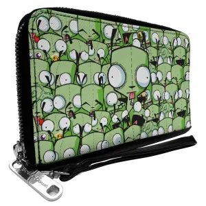 PU Zip Around Wallet Rectangle - Invader Zim GIR Poses Stacked Greens