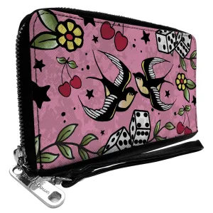 PU Zip Around Wallet Rectangle - Lucky CLOSE-UP Pink