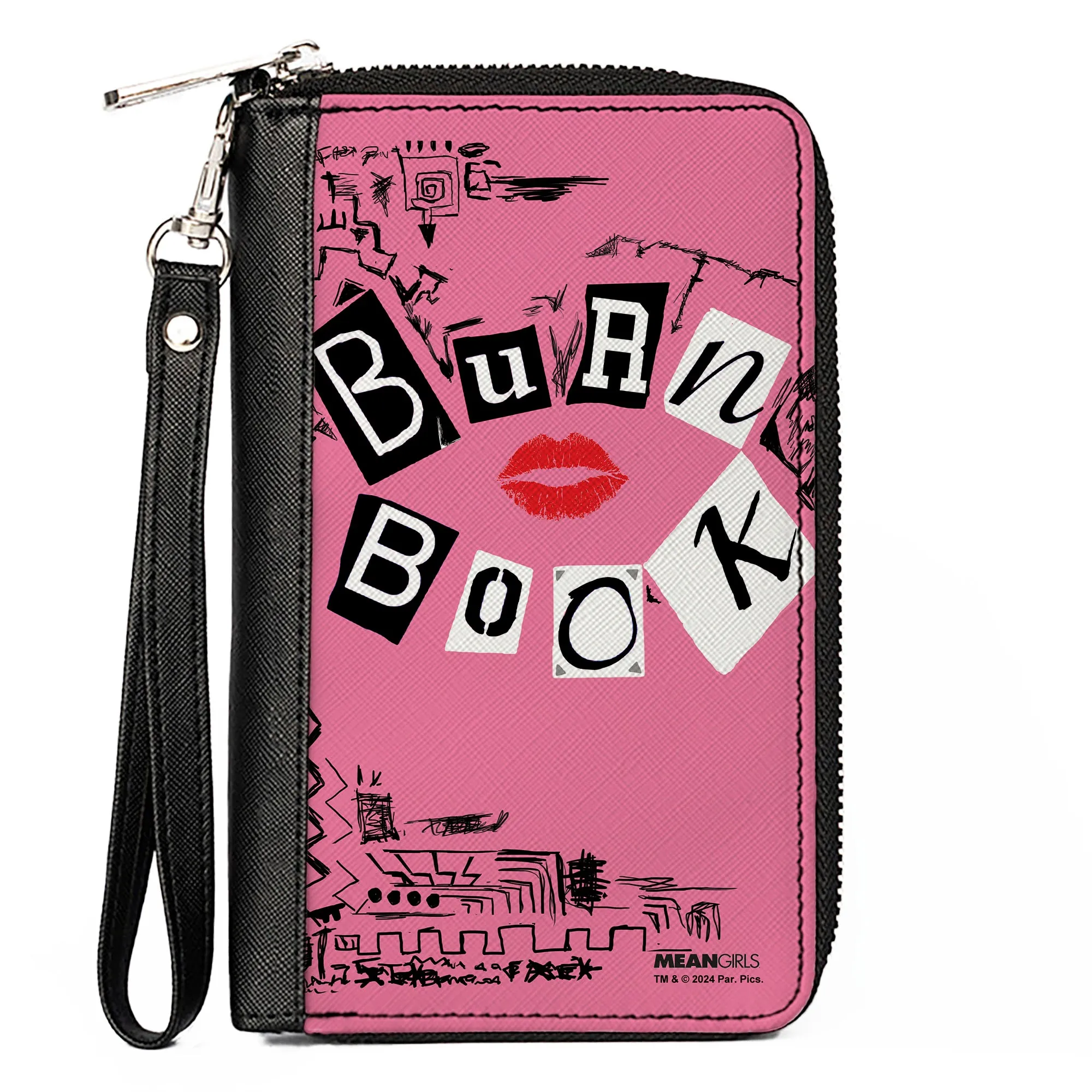 PU Zip Around Wallet Rectangle - Mean Girls BURN BOOK Cover Doodles Pink