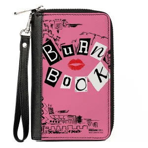 PU Zip Around Wallet Rectangle - Mean Girls BURN BOOK Cover Doodles Pink